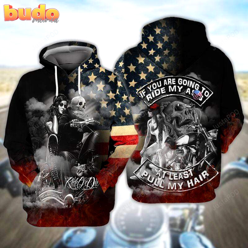 Skull fire biker ride or die 3d all print hoodie, zip- up hoodie