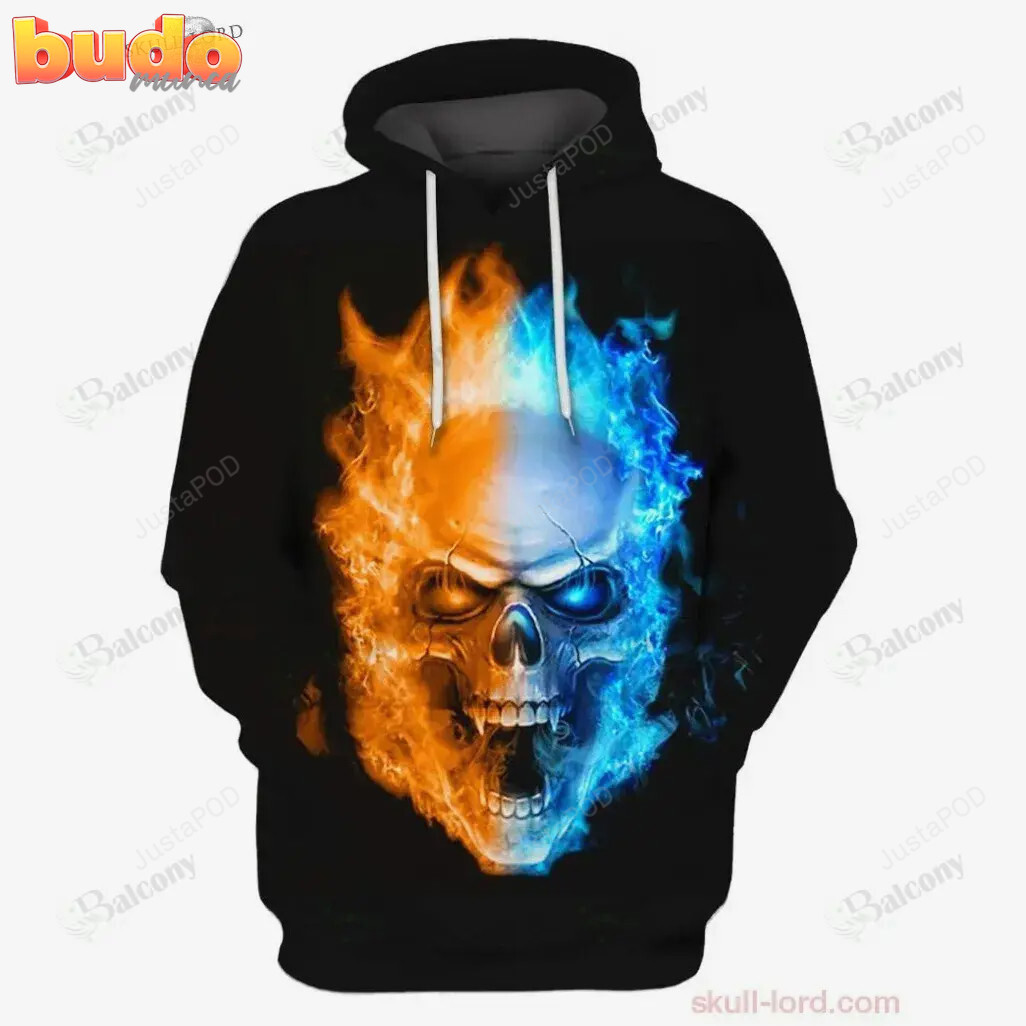 Skull fire red and blue 3d all print hoodie, zip- up hoodie