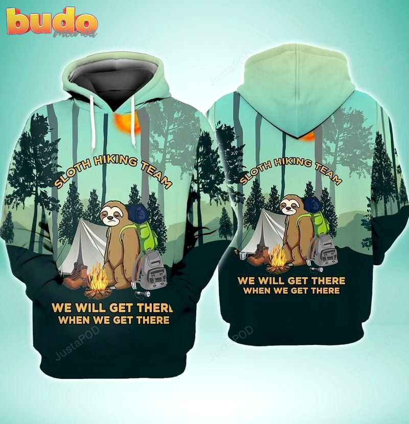 Sloth hiking team camping 3d all over printed hoodie, zip- up hoodie