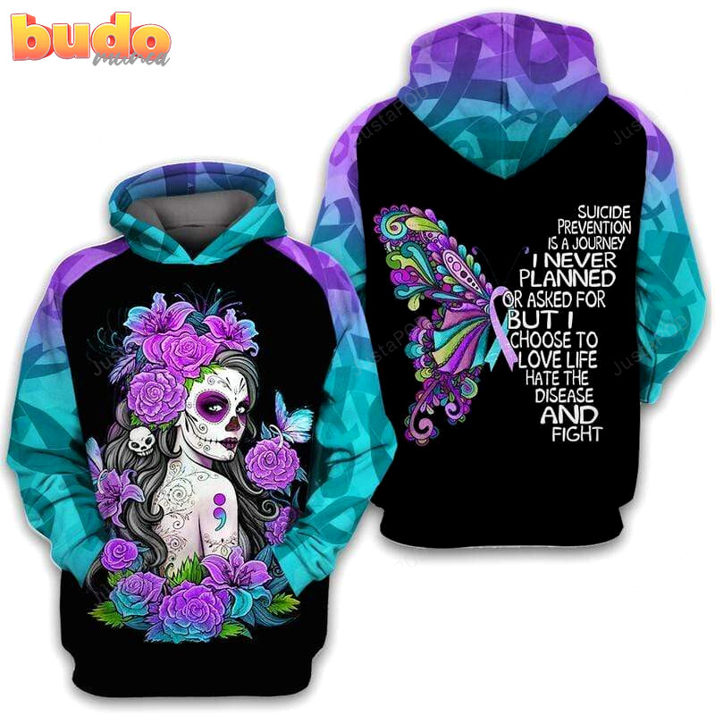 Sugar skull girl suicide prevention 3d all print hoodie, zip- up hoodie