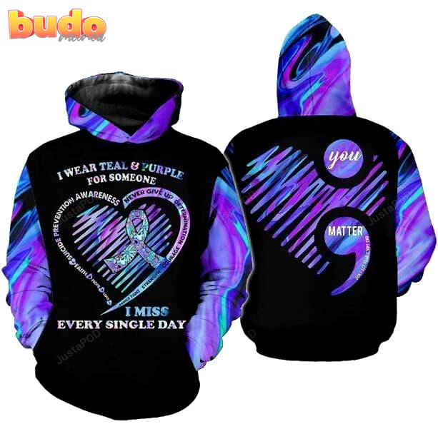 Suicide prevention i wear teal and purple 3d all print hoodie, zip- up hoodie