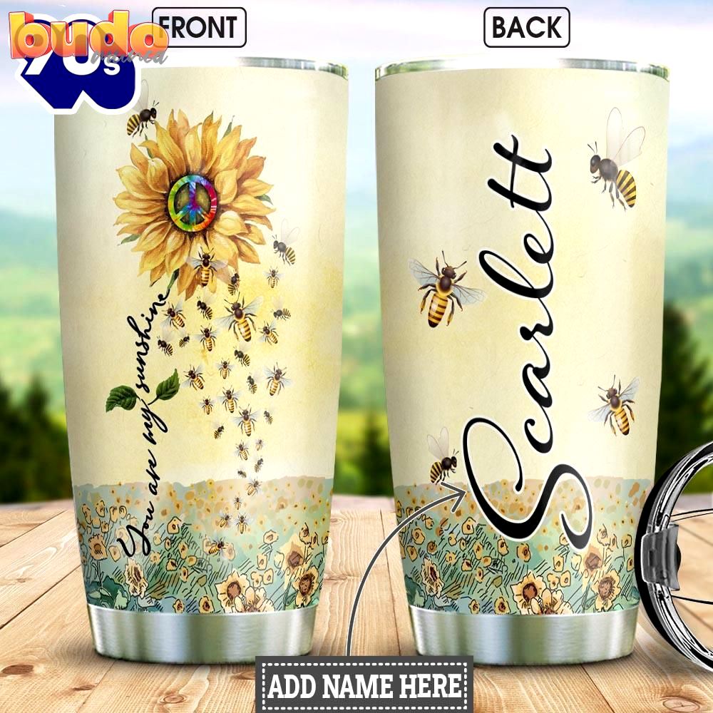 Sunflower bee hippie personalized tumbler