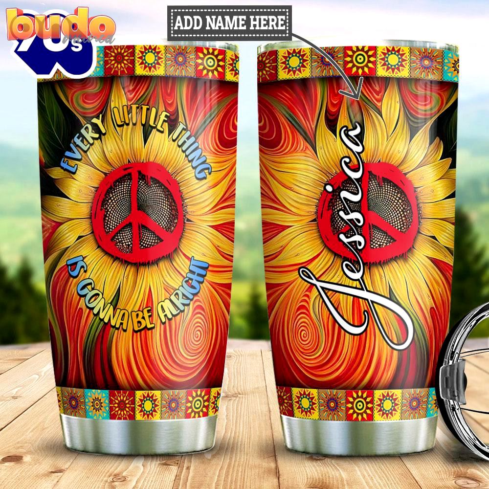 Sunflower hippie alright personalized tumbler