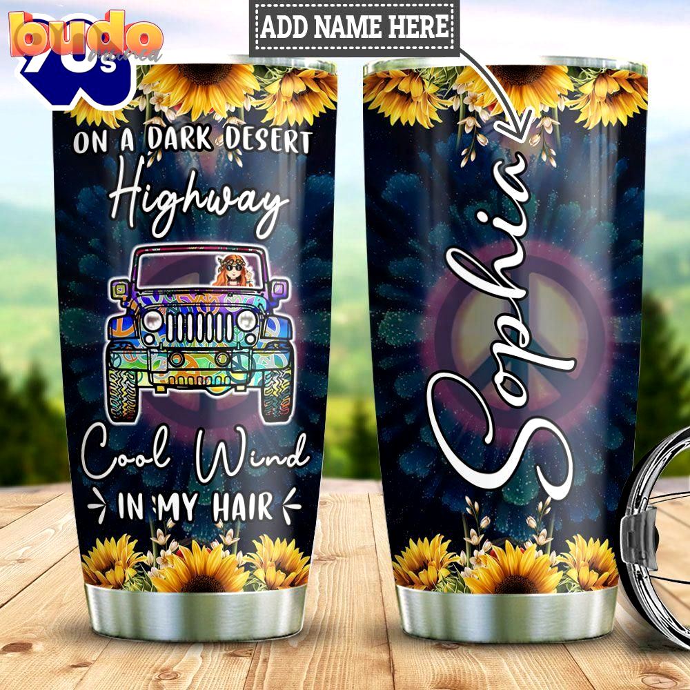 Sunflower hippie jeep personalized tumbler