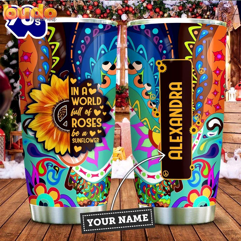 Sunflower hippie personalized tumbler