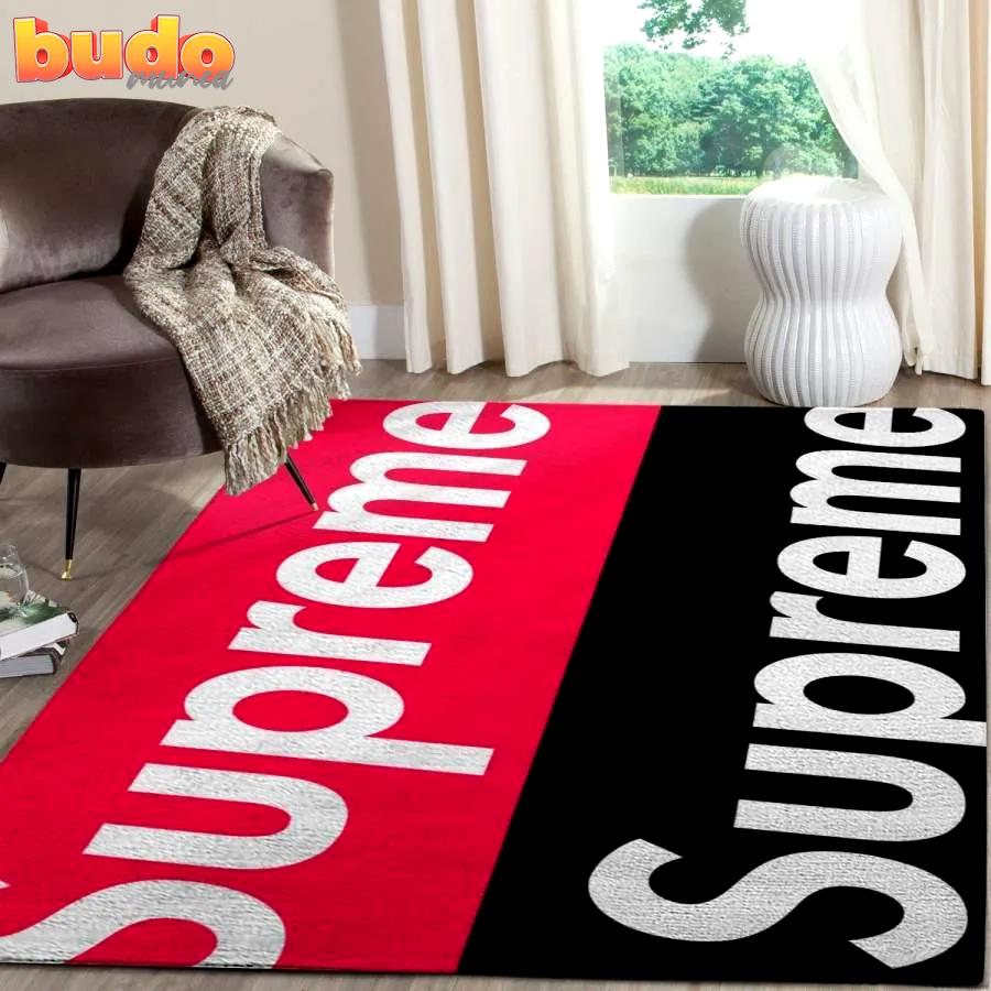 
                supreme red black luxury fashion luxury brand premium rug carpet home decor
            