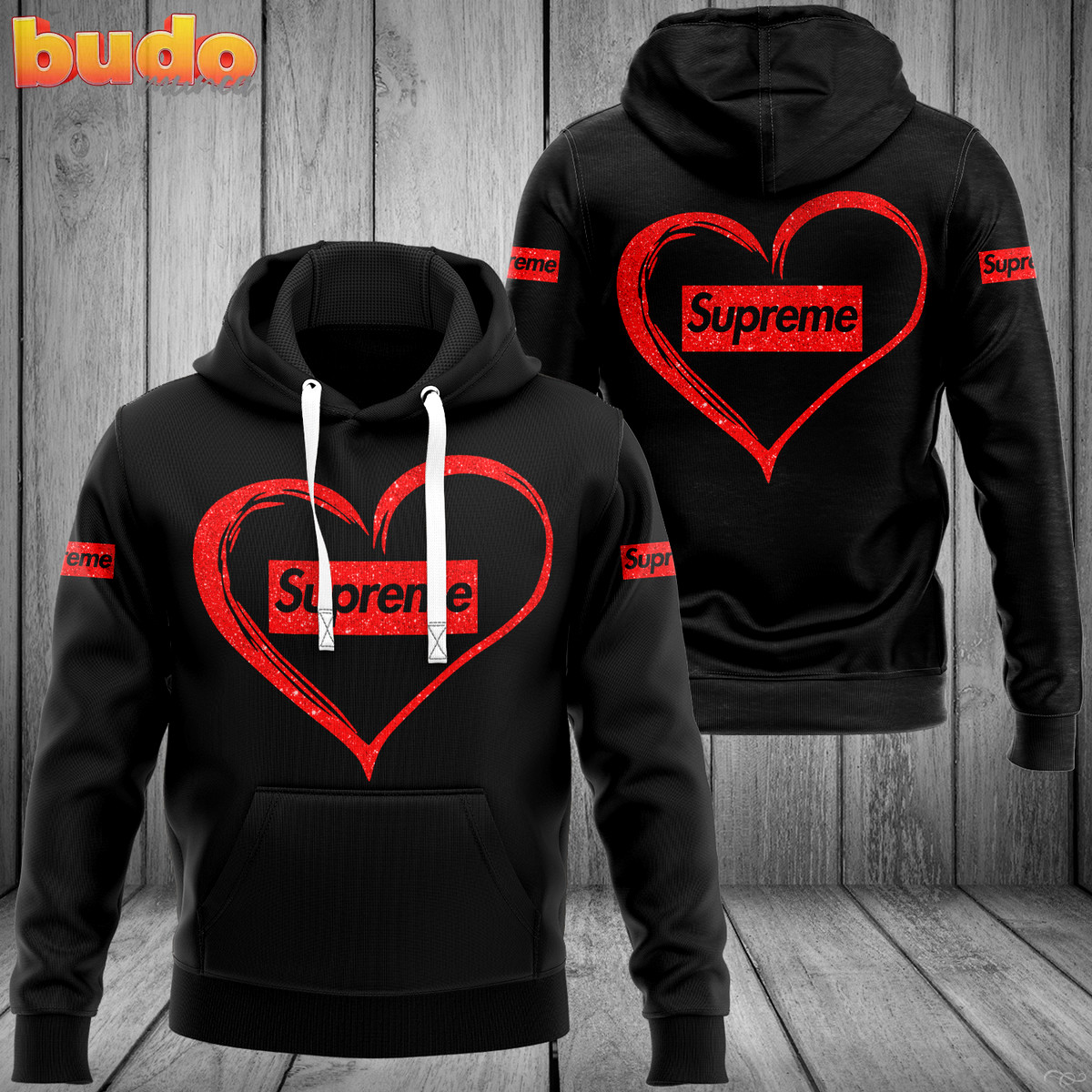Supreme red heart black luxury brand premium hoodie for men women
