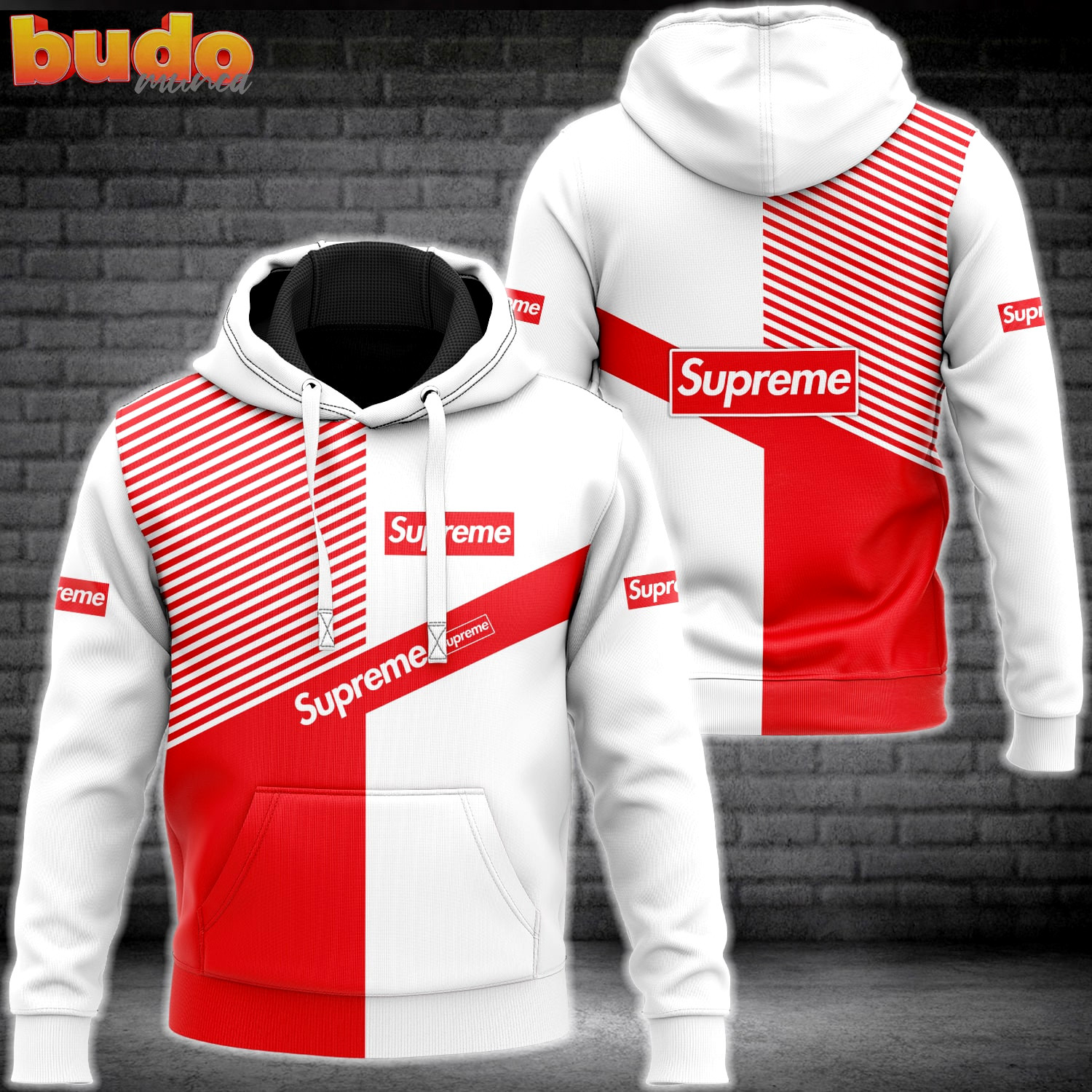 Supreme white red luxury brand hoodie for men women