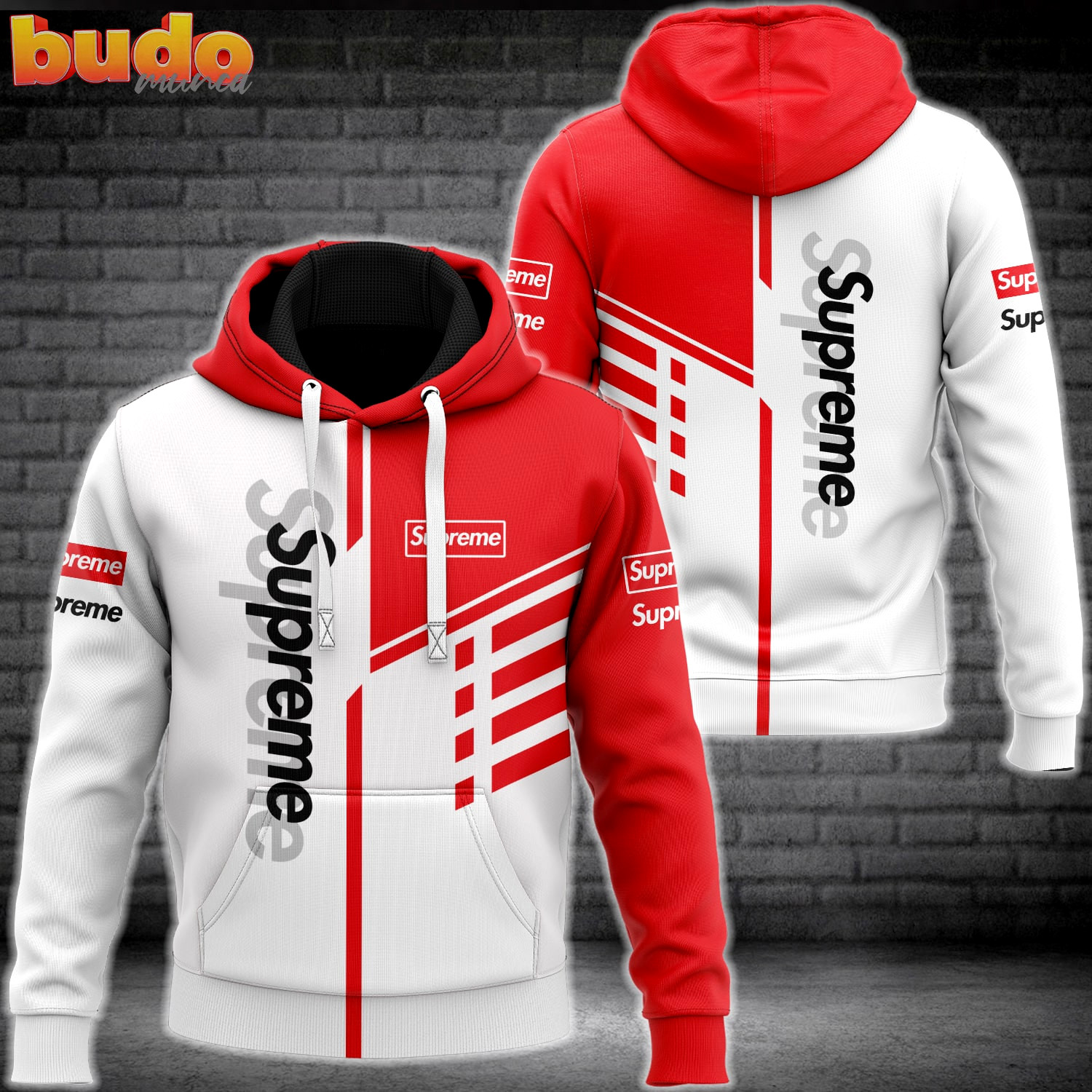Supreme white red luxury brand premium hoodie for men women