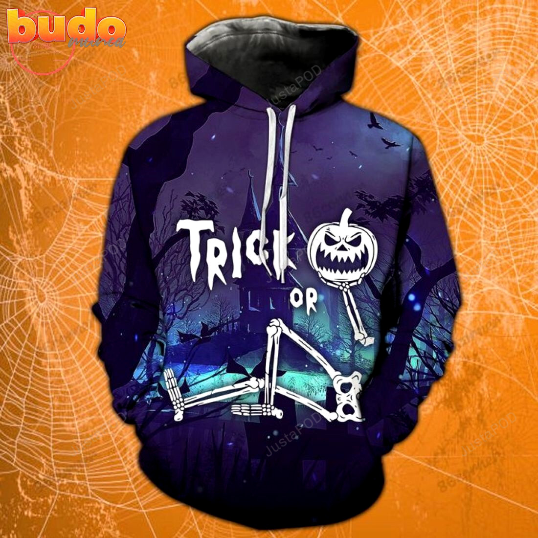 Trick or treat skeleton blue halloween 3d all over printed hoodie, zip- up hoodie
