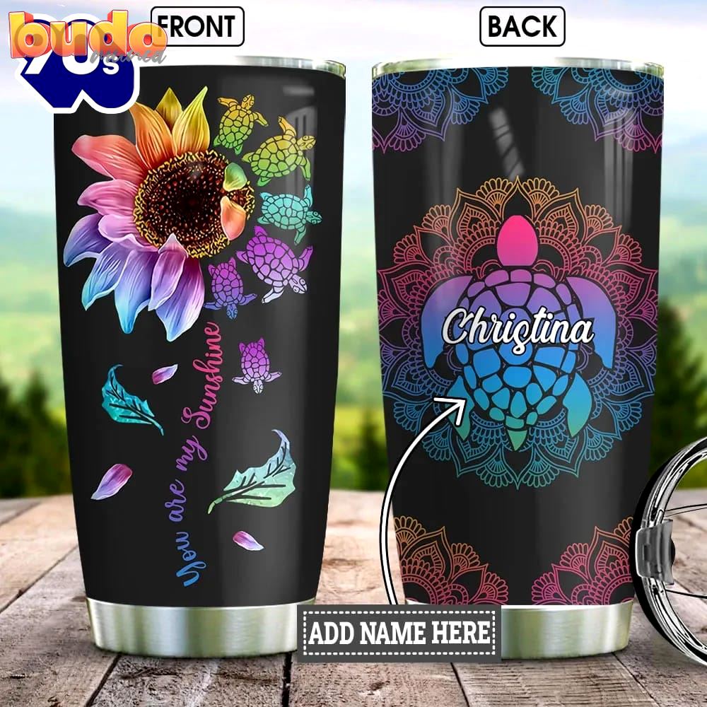 Turtle hippie personalized tumbler