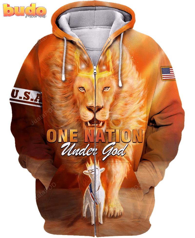 U.s.a one nation under god lion with lamb 3d all print hoodie, zip- up hoodie