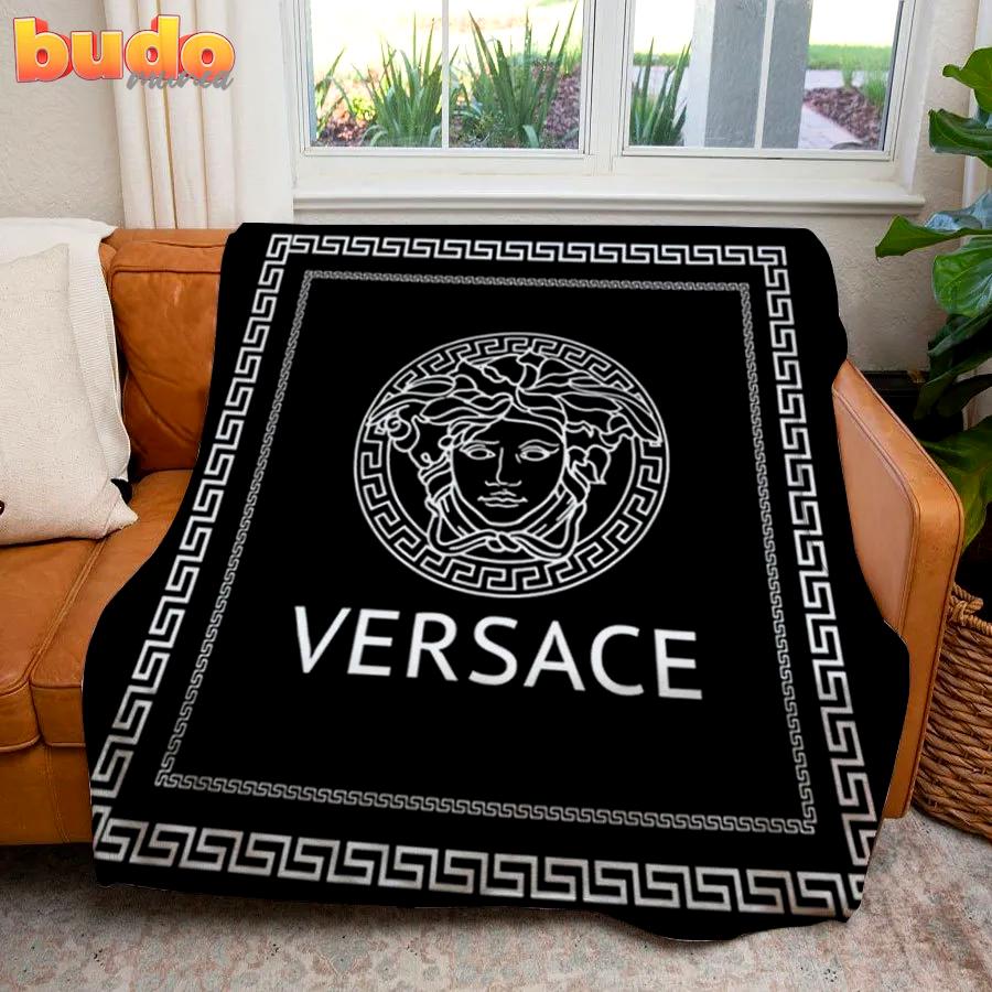 Versace black luxury brand premium blanket fleece home decor