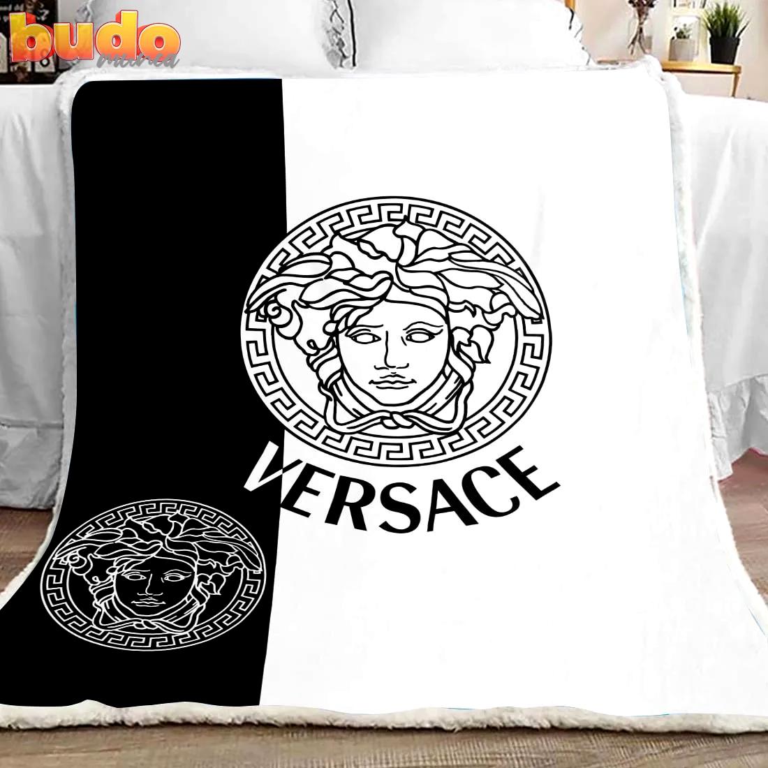 Versace black white luxury brand premium blanket fleece home decor