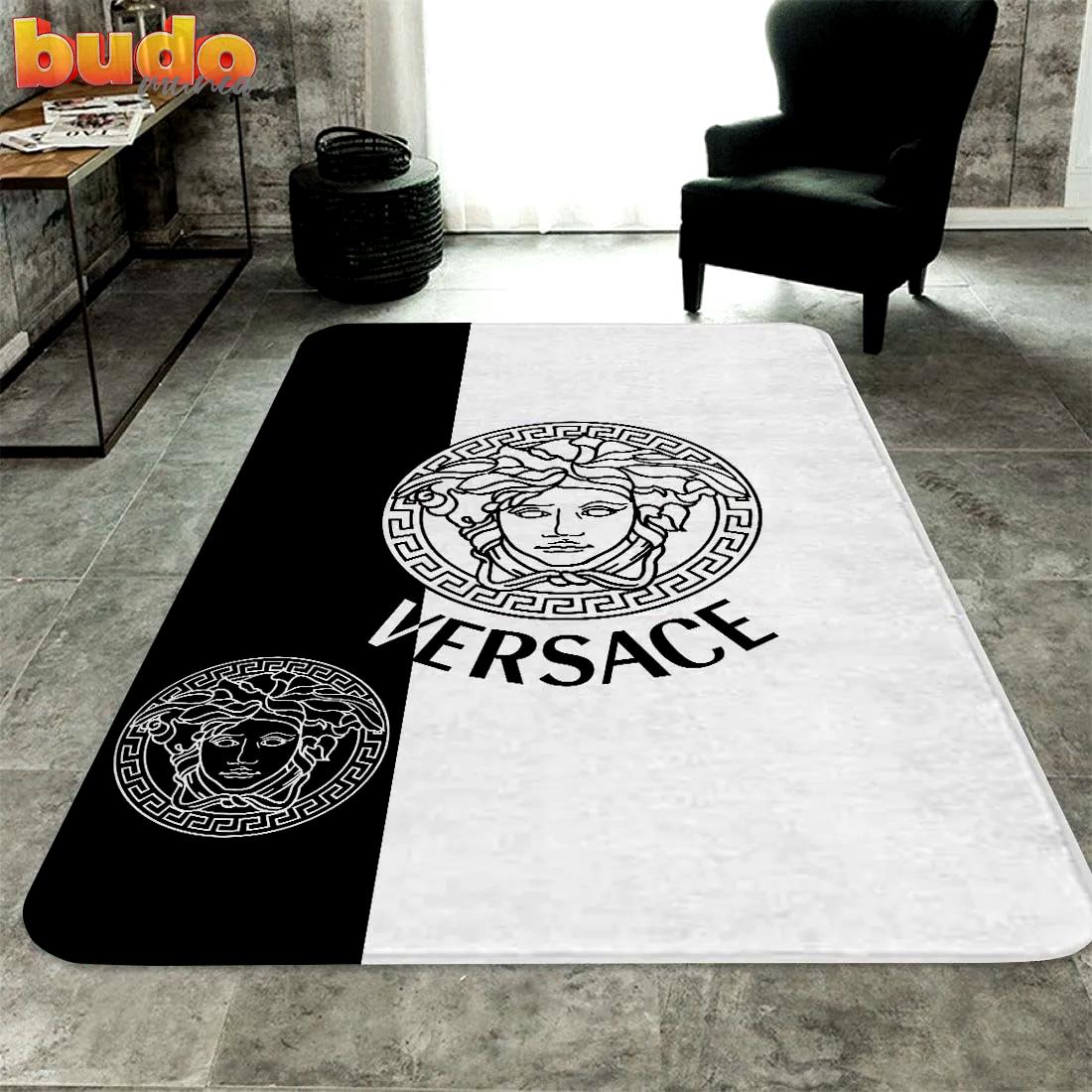 
                versace black white luxury fashion luxury brand premium rug carpet home decor
            