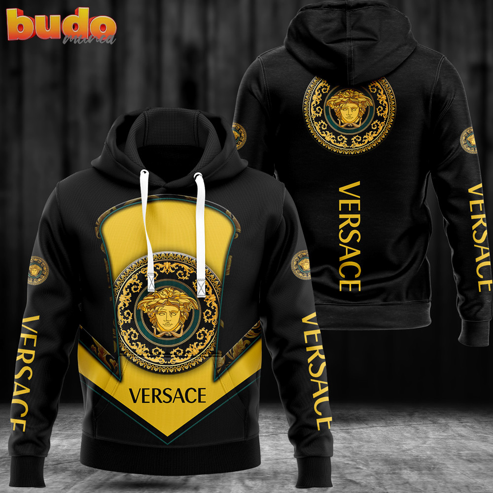 Versace black yellow fashion luxury brand hoodie for men women