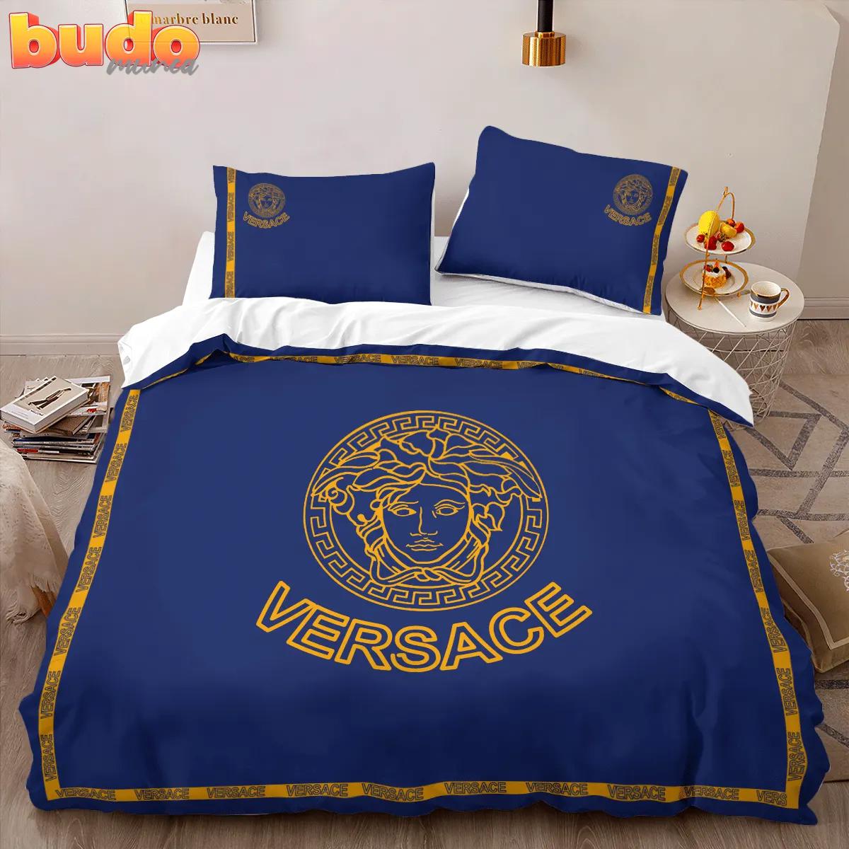 Versace blue luxury brand logo high-end bedding set lv home decor