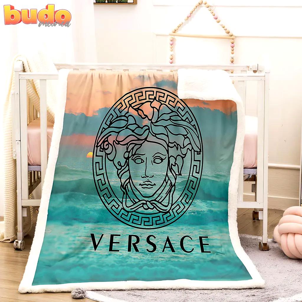 Versace blue sea luxury brand premium blanket fleece home decor