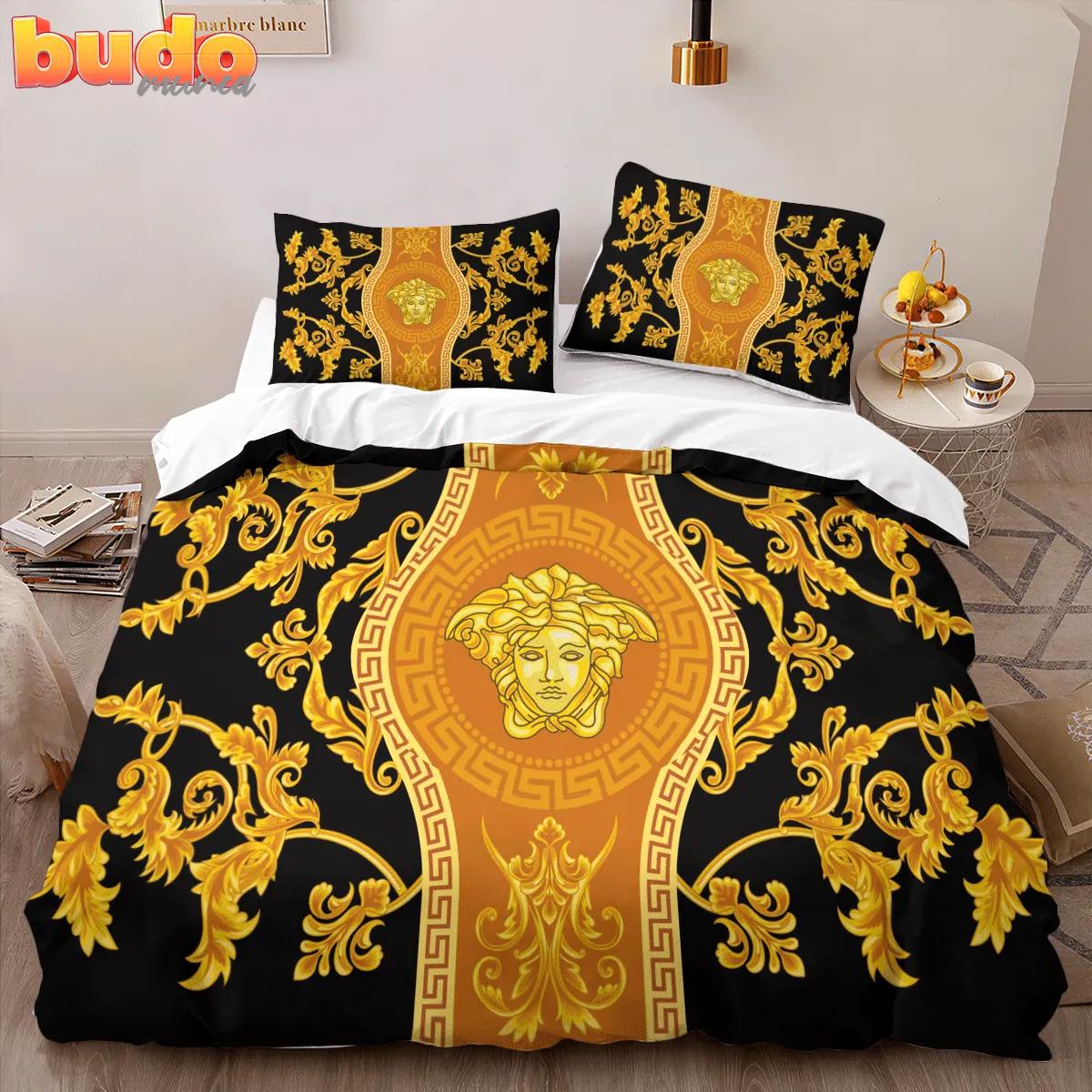 Versace gold luxury brand logo high-end bedding set lv home decor
