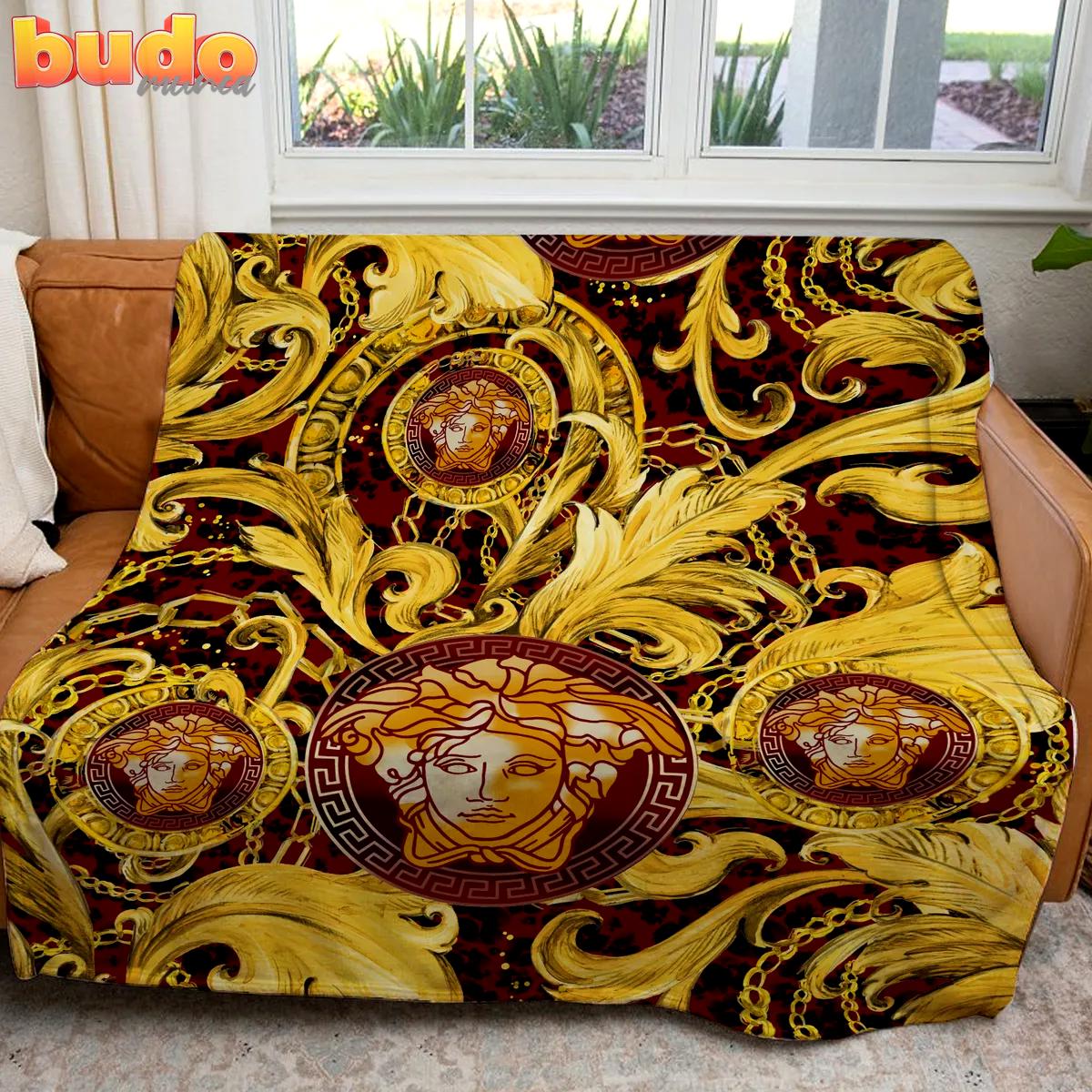 Versace golden logo luxury brand premium blanket fleece home decor
