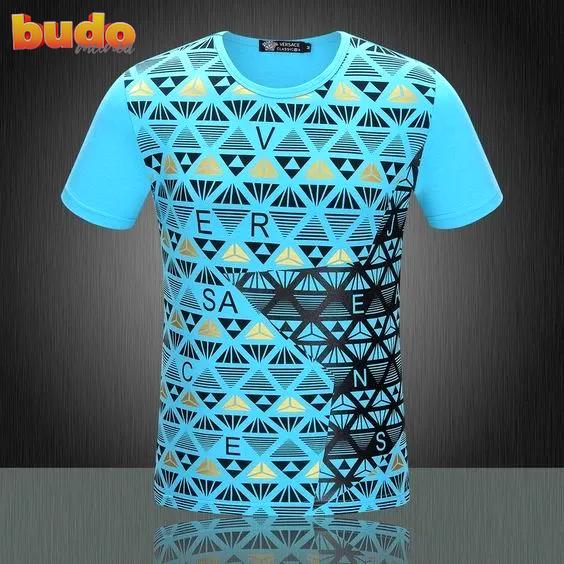 Versace light blue luxury brand t-shirt outfit for men women