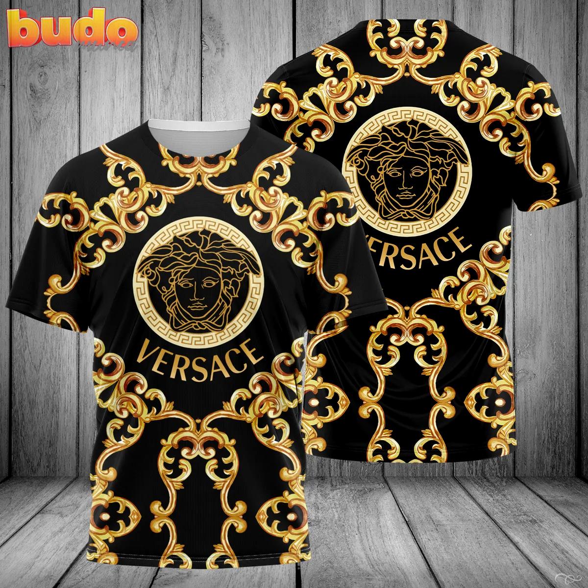 Versace medusa golden pattern black luxury brand premium t-shirt outfit for men women