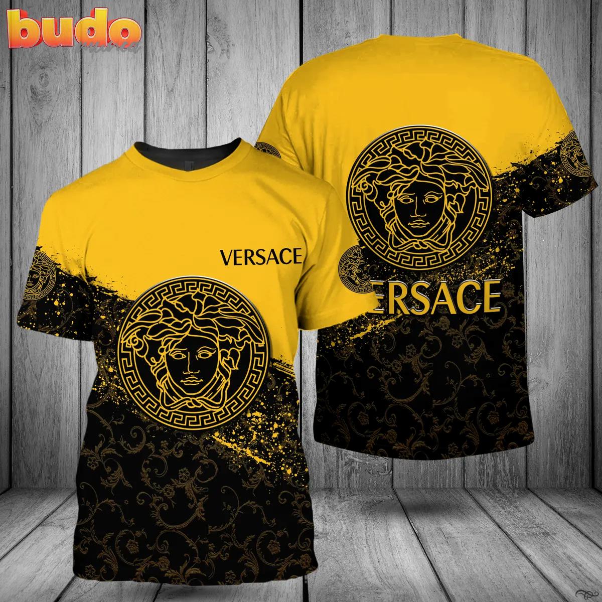 Versace medusa pattern yellow black luxury brand premium t-shirt outfit for men women