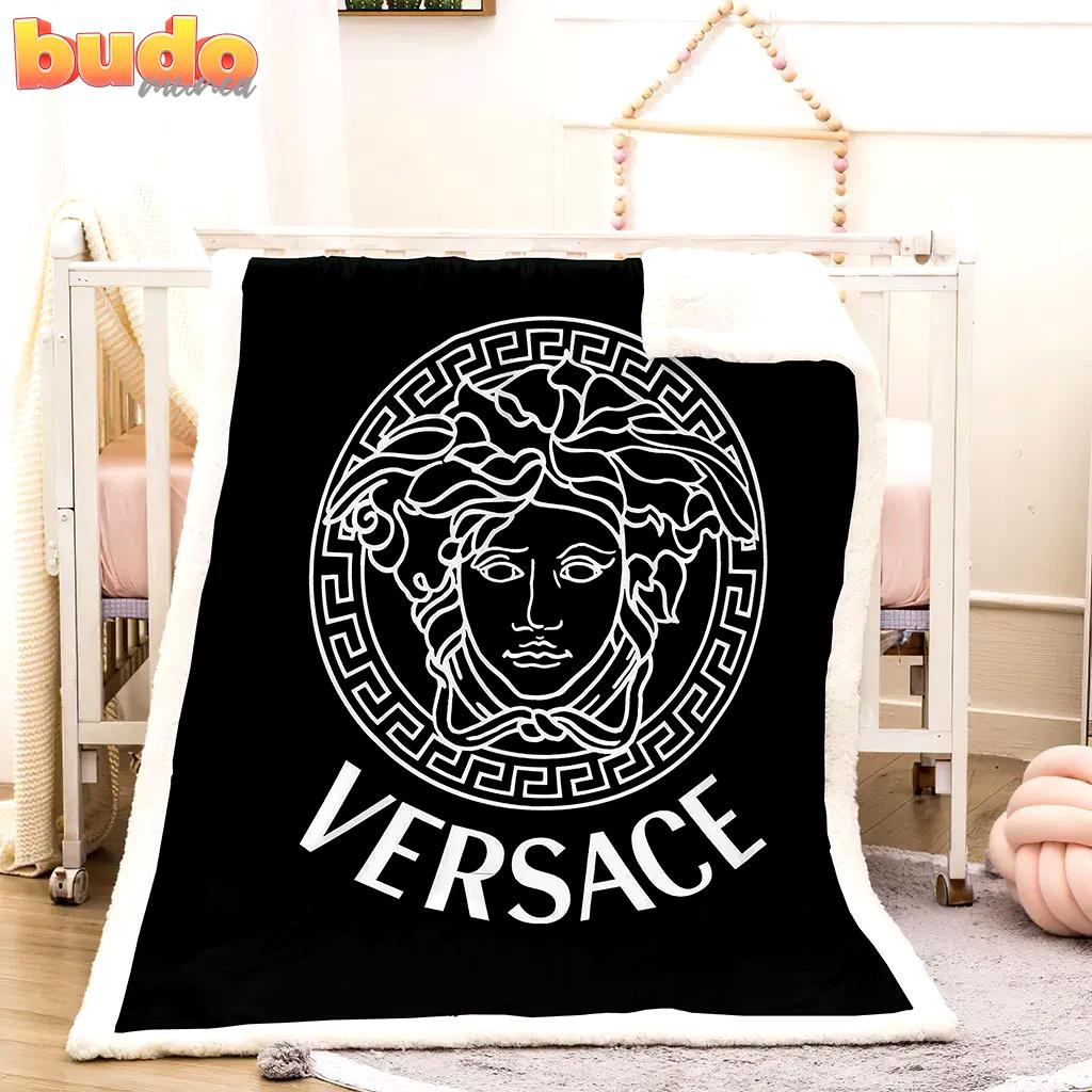 Versace medusa white logo black luxury brand premium blanket fleece home decor