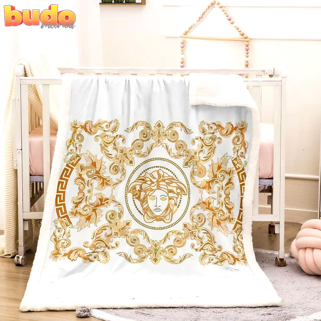 Versace medusa white luxury brand premium blanket fleece home decor