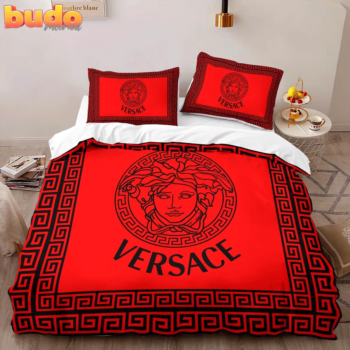 Versace red logo limited edition luxury brand high-end bedding set lv home decor
