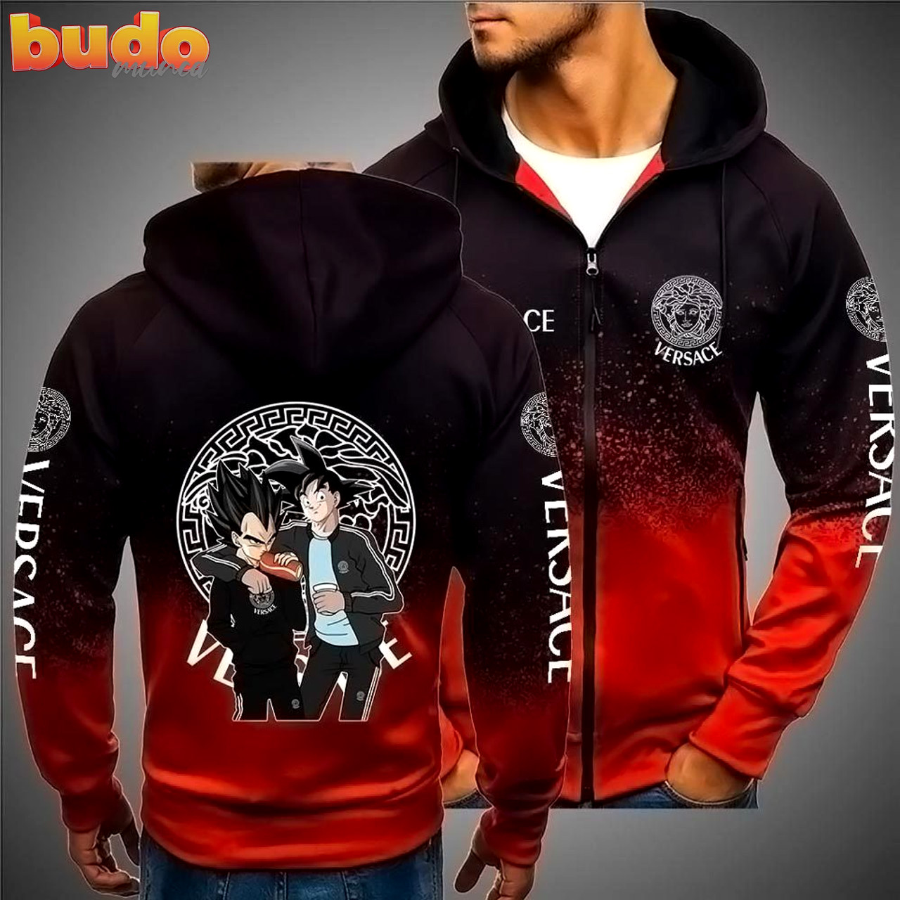 Versace songoku and vegeta unisex hoodie luxury brand outfit for men women