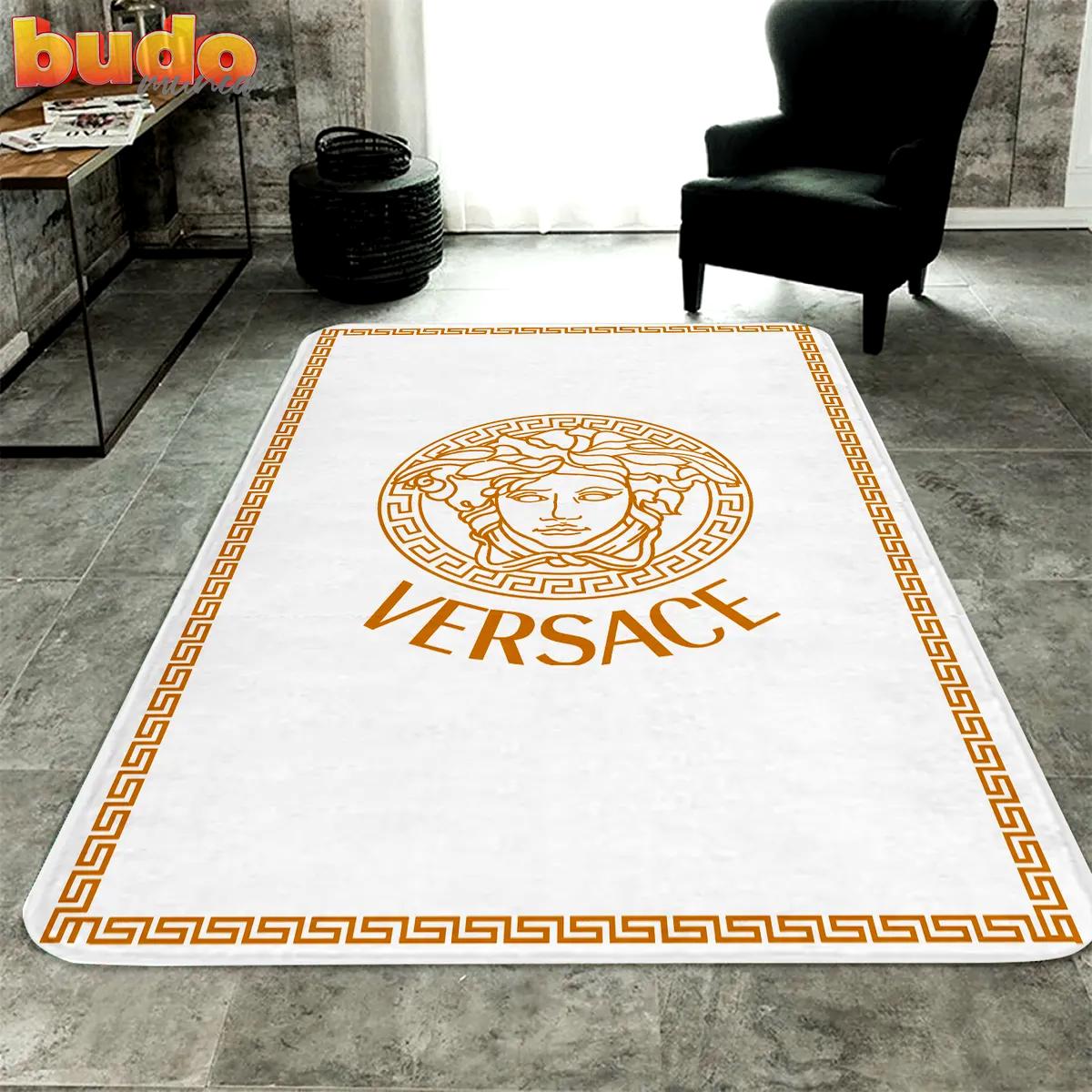 
                versace white golden logo luxury fashion luxury brand premium rug carpet home decor
            