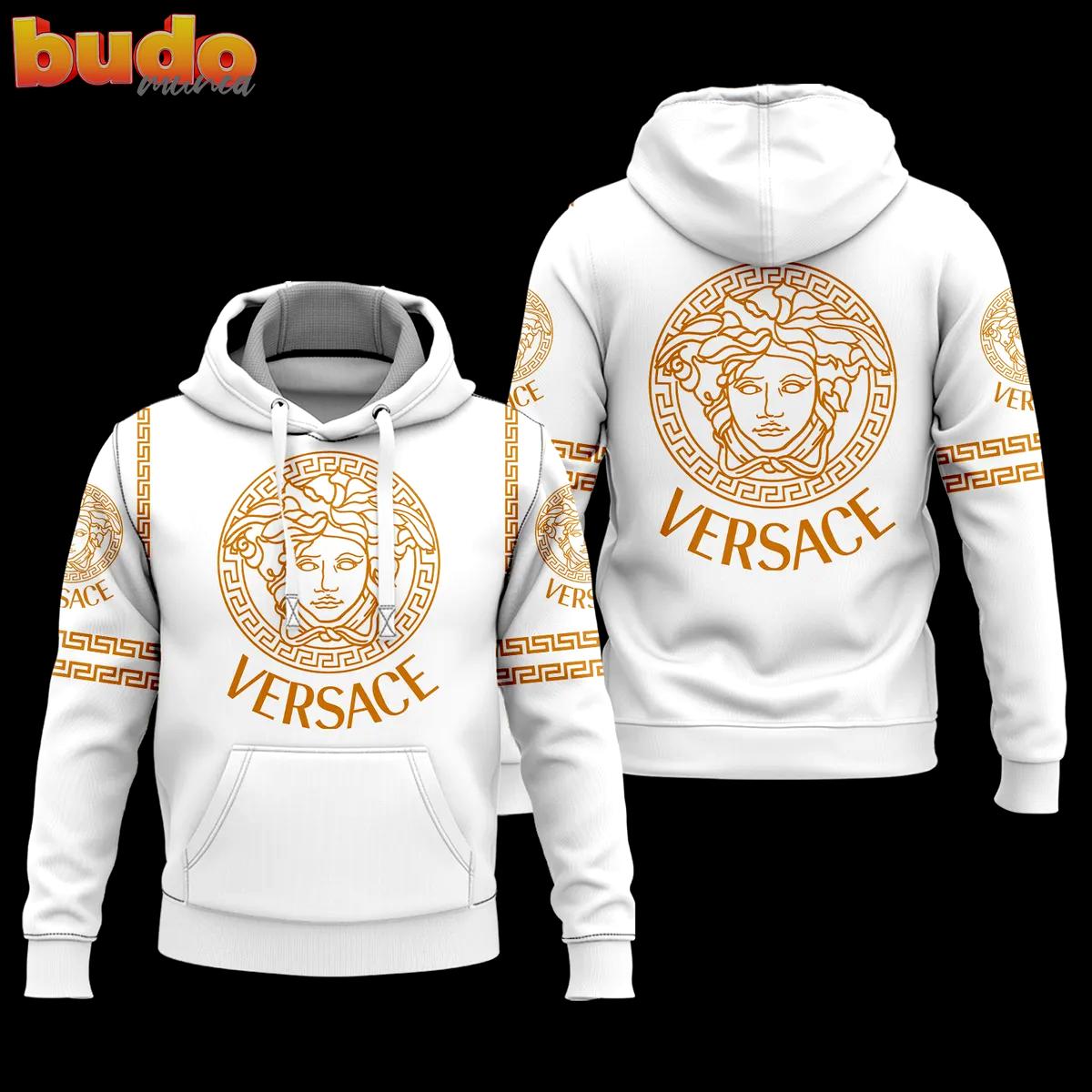 Versace white golden logo luxury unisex hoodie luxury brand outfit for men women
