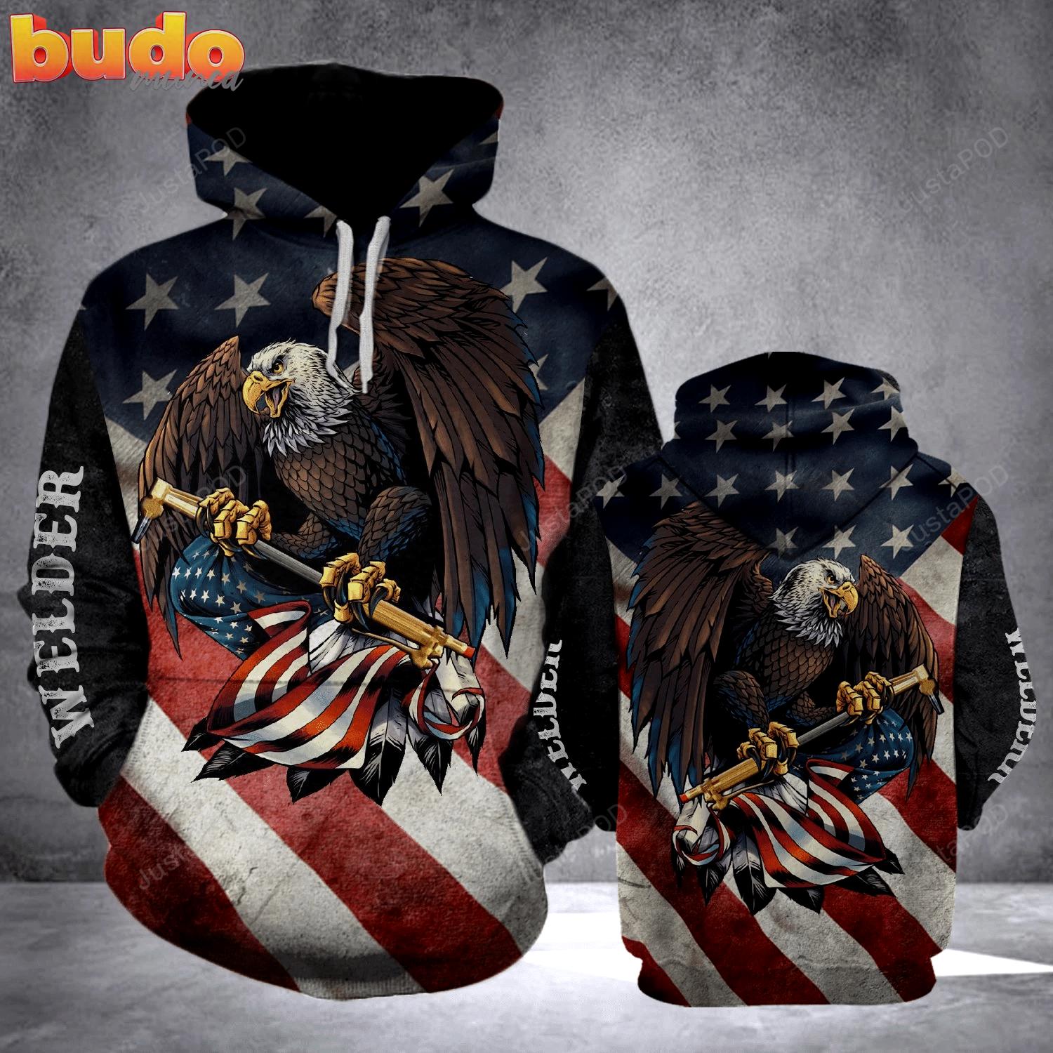Welder eagle flag 3d all over printed hoodie, zip- up hoodie