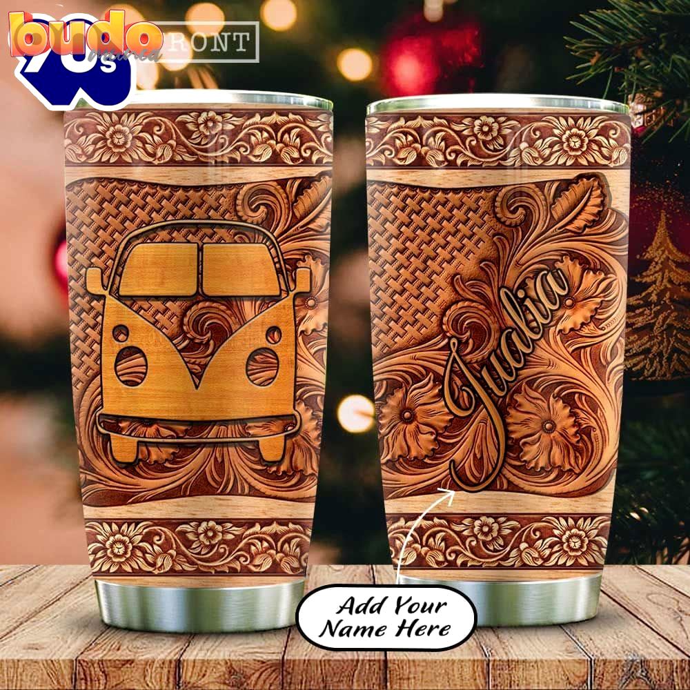 Wooden hippie van personalized tumbler