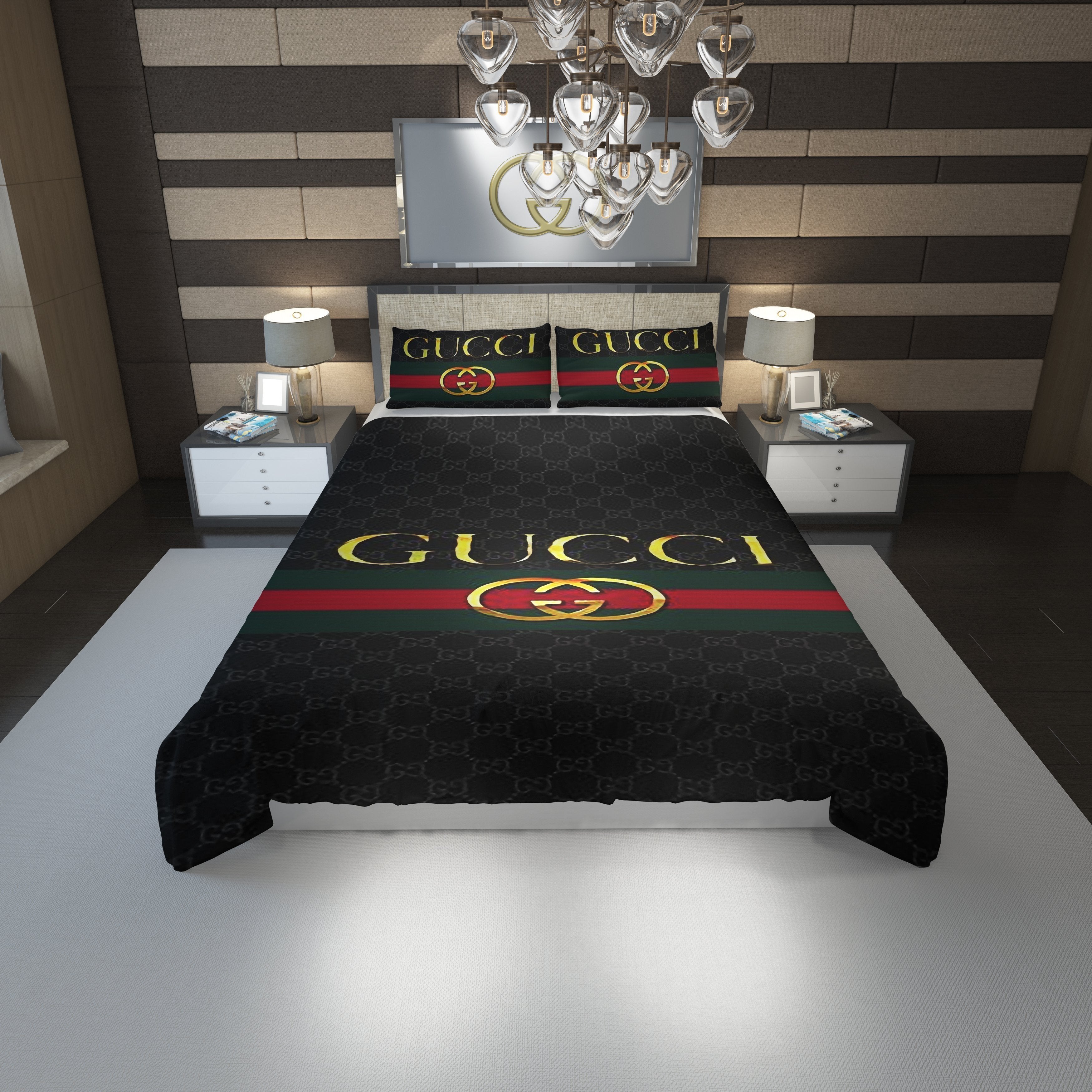 Gucci black luxury brand highend bedding set duvet cover hot 2023 bed