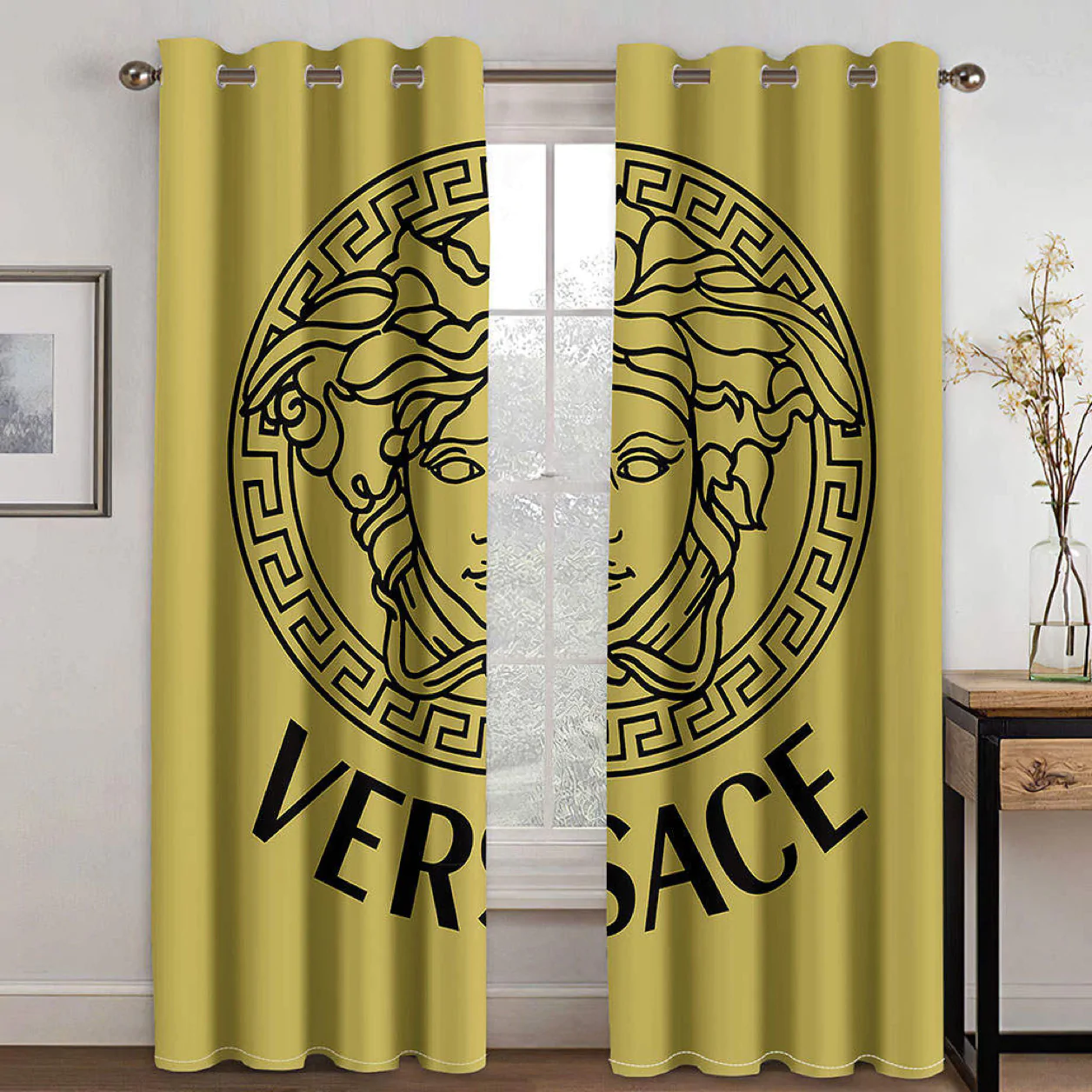 Versace logo yellow window curtains hot 2023 luxury bedroom living room home decor