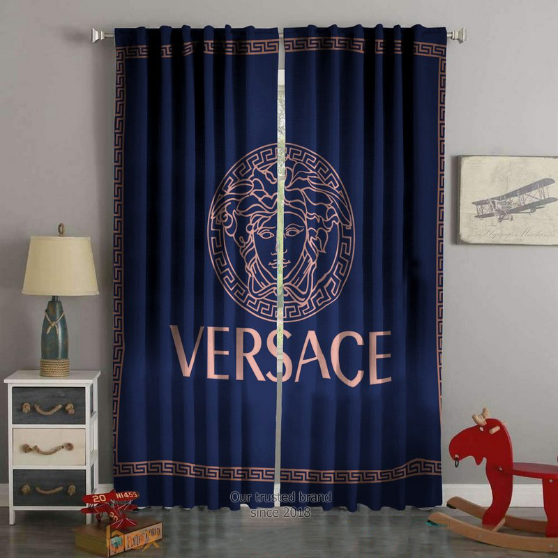 Versace pink logo navy window curtains hot 2023 luxury bedroom living room home decor