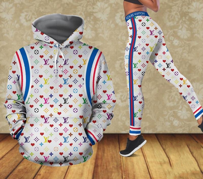 Louis vuitton heart colorful 3d hoodie and leggings set lv gift hot 2023