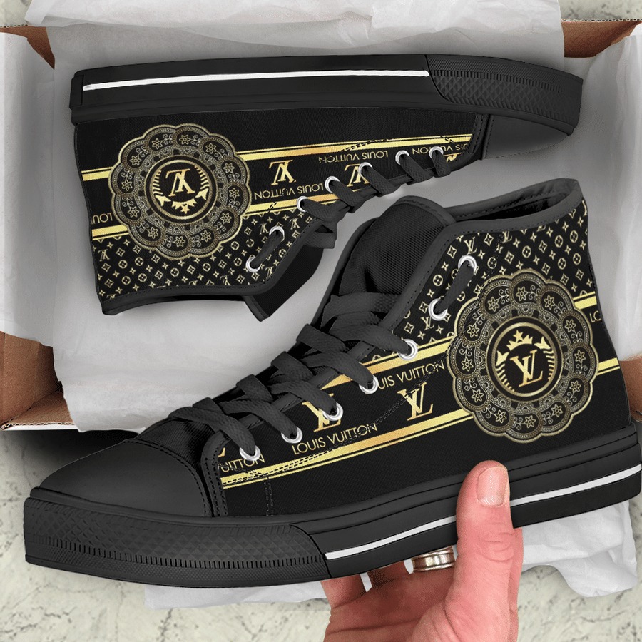 Louis vuitton black gold high top canvas shoes sneakers hot best lv for men women hot 2023