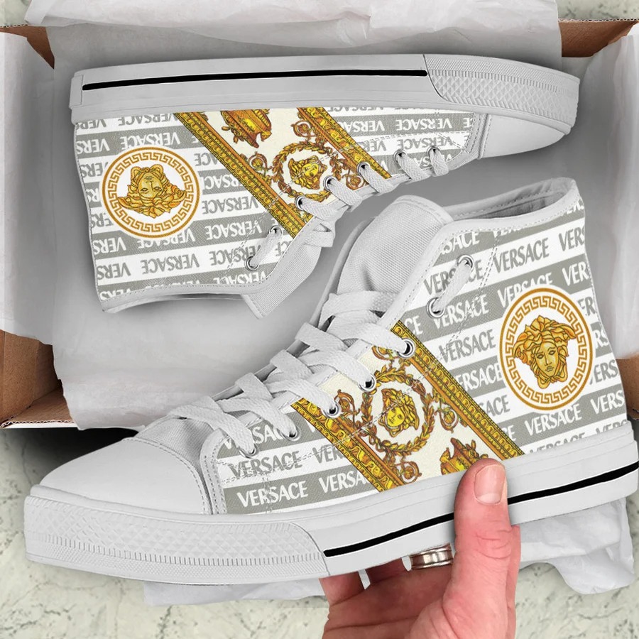 Gianni versace white high top canvas shoes sneakers hot best for men women hot 2023