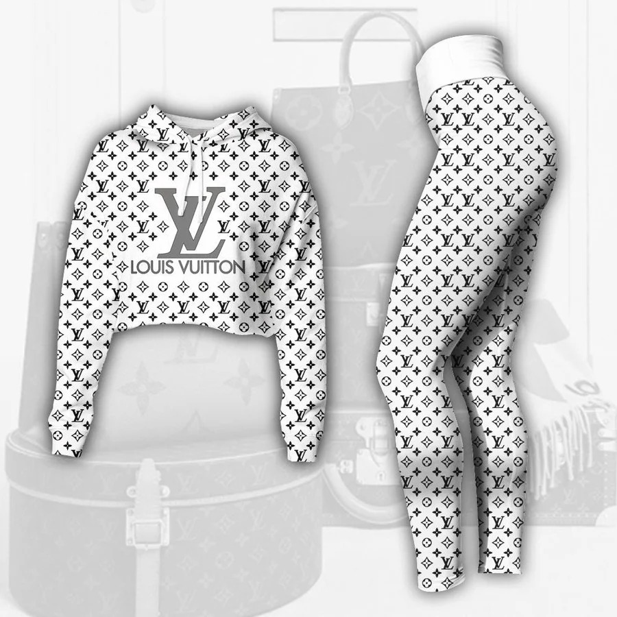 Louis vuitton black white croptop hoodie leggings for women luxury brand lv clothing clothes outfit hot 2023