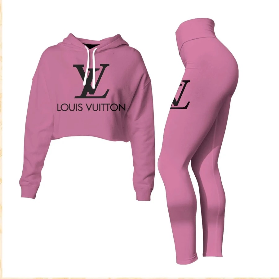 Louis vuitton pink croptop hoodie leggings for women luxury brand lv clothing clothes outfit hot 2023