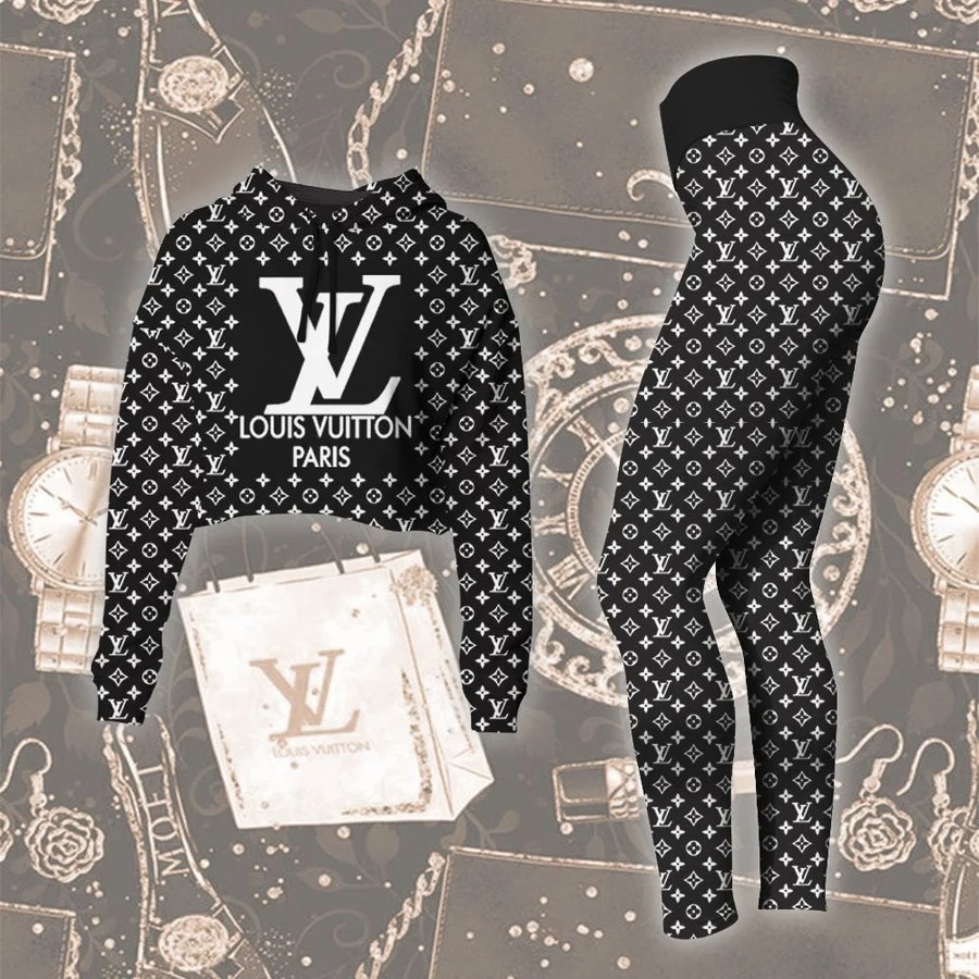 Louis vuitton paris croptop hoodie leggings for women luxury brand lv clothing clothes outfit hot 2023