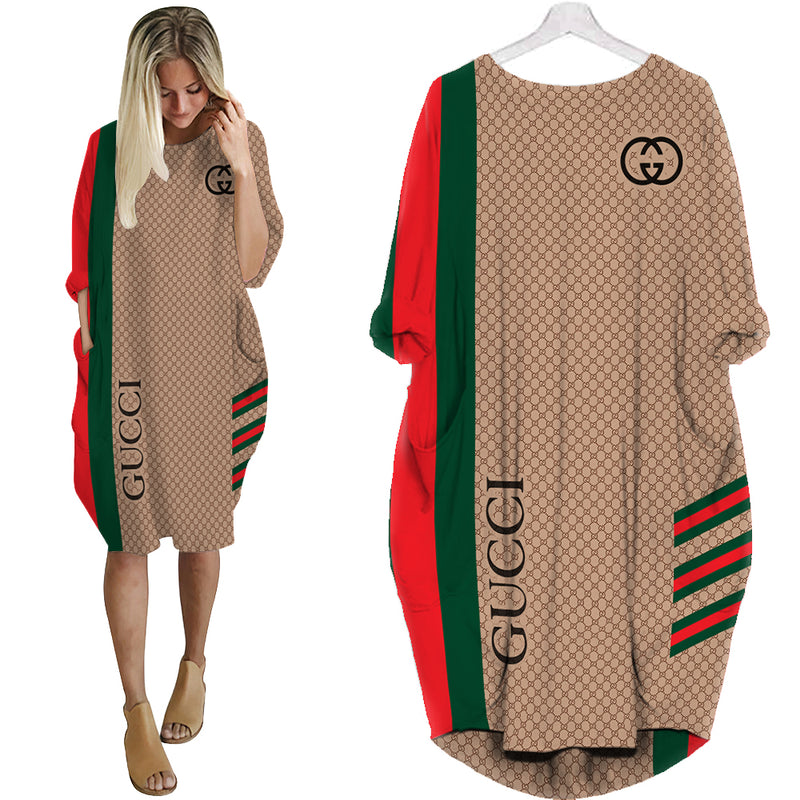 Gucci brown stripe batwing pocket dress luxury brand clothing clothes outfit for women hot 2023