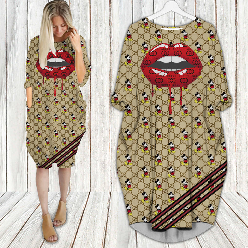Gucci mickey mouse batwing pocket dress luxury brand clothing clothes outfit for women hot 2023