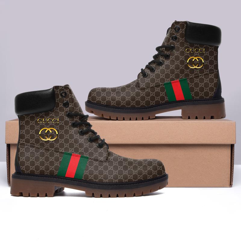 Gucci brown stripe timberland boots form timboots shoes hot 2023 gifts for men women