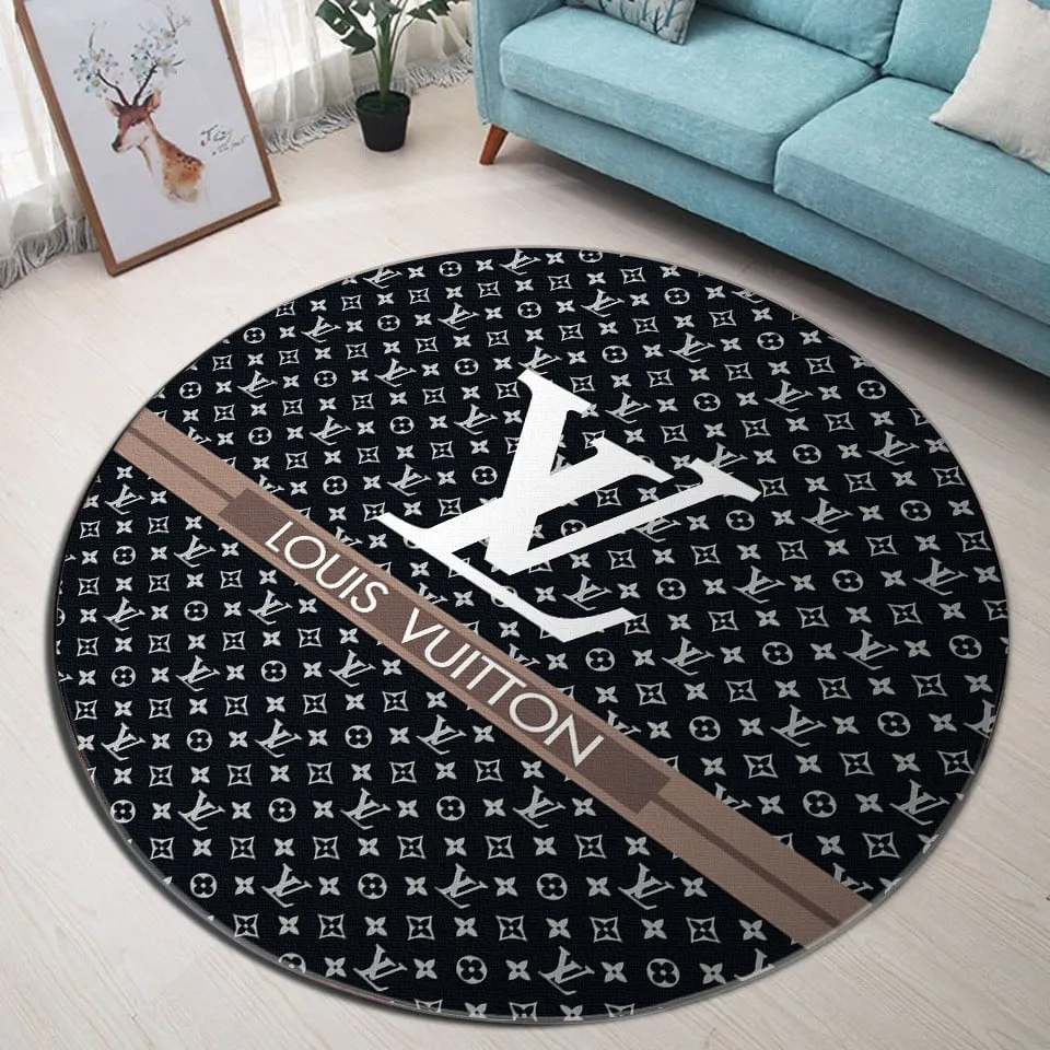 Louis vuitton black luxury brand fashion round rug carpet home decor special gift