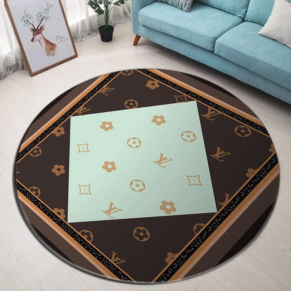 Louis vuitton brown luxury brand fashion round rug carpet home decor special gift