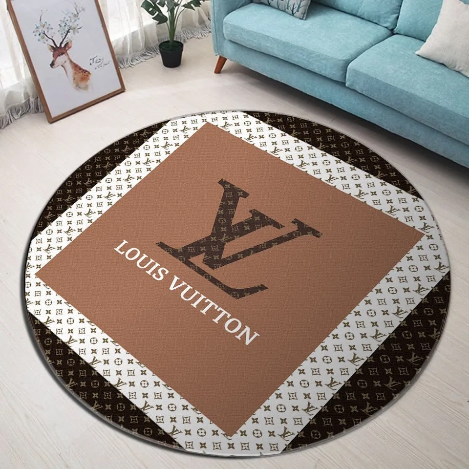 Louis vuitton white brown luxury brand fashion round rug carpet home decor